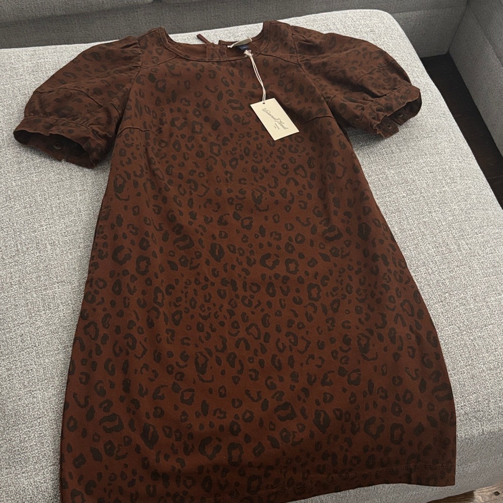 Universal Thread Brown Leopard Puff-Sleeve Mini Dress